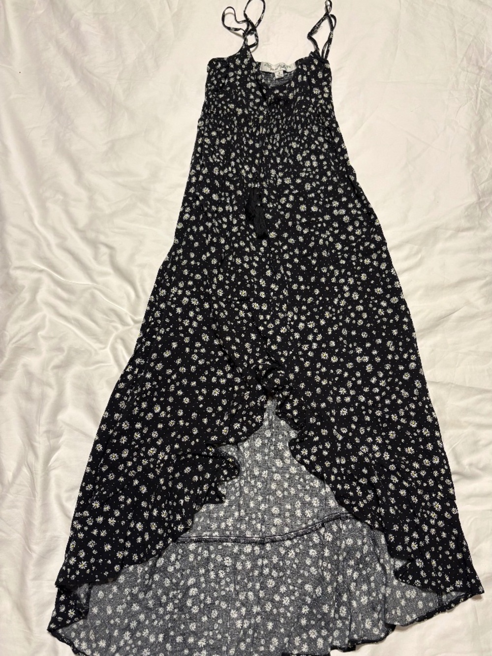 Vine & Valley Daisy Print High-Low Maxi Dress Smocked Casual Boho Small